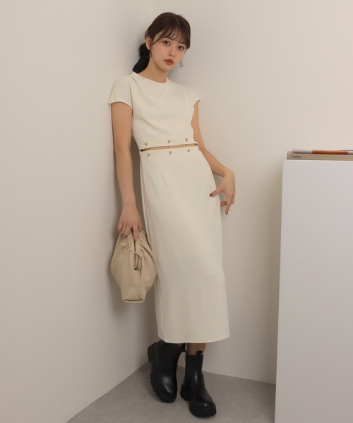 tシャツ separate french sleeve one piece /セパレート風 スタンドカラー フレンチスリーブ デザイン ワンピース レ