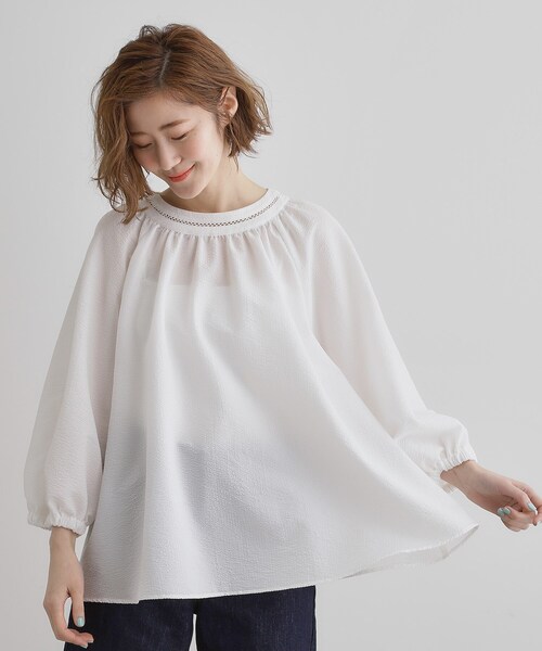 grove ブラウス シャツ 2WAYサッカースモックブラウス