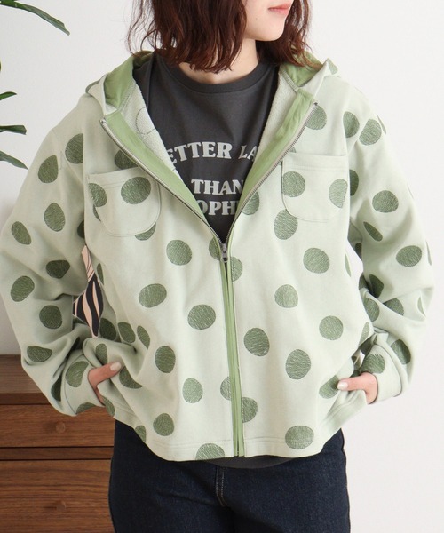 パーカー EMAGO ドットイヌ刺繍ＺＩＰパーカー レディース