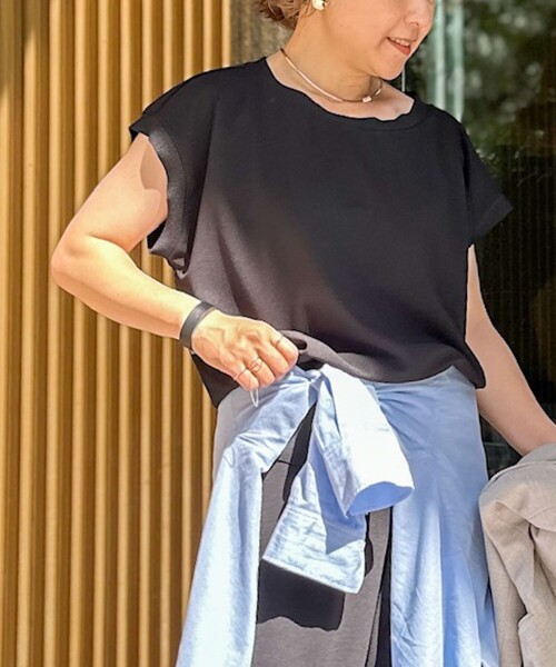 tシャツ 「セットアップ対応」「手洗い可能」ダンボールジョーゼットリブ付ノースリーブカットソー レディース