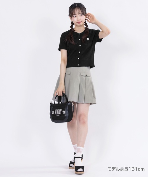 MARY QUANT ブラック 半袖Vネックカーディガン MARY QUANT カーディガン マリークワント mary quant デイジー
