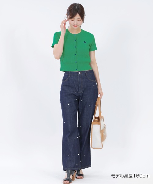 MARY QUANT デイジーワンポイント半袖ケーブル カーディガン（グリーン） MARY QUANT カーディガン マリークワント mary quant デイジー