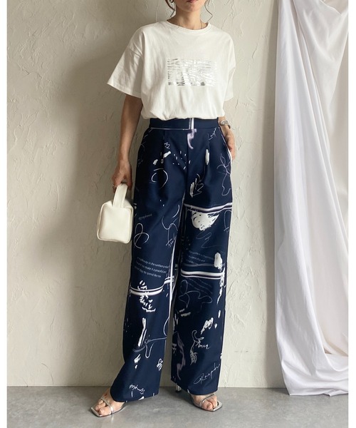She's Closet パンツ 花柄フラワープリント＆アート柄ストレート