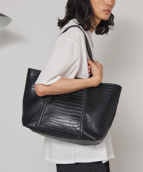MONOe トートバッグ クロコ柄PUレザートート メンズ レディース
