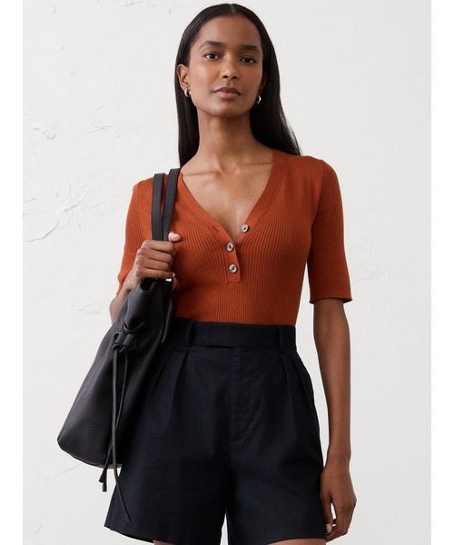 ニット セーター BANANA REPUBLIC FACTORY STORE　　リブ編み ヘンリートップ レディース BANANA REPUBLIC ニット セーター FACTORY STORE リブ編み