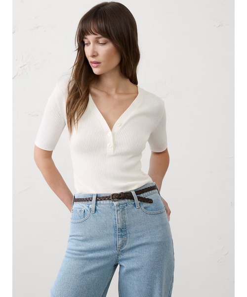 ニット セーター BANANA REPUBLIC FACTORY STORE　　リブ編み ヘンリートップ レディース