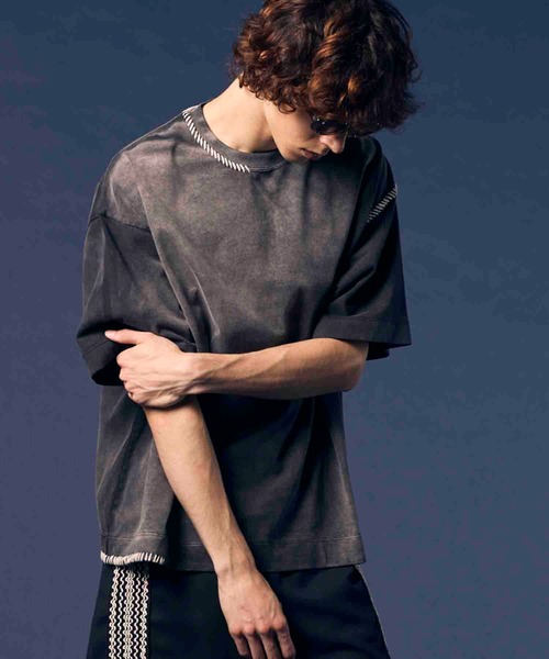 ロゴ ピグメント オーバー Tシャツ ブラック グレー メゾンスペシャル 黒 ロゴ ピグメント オーバー Tシャツ ブラック グレー メゾン