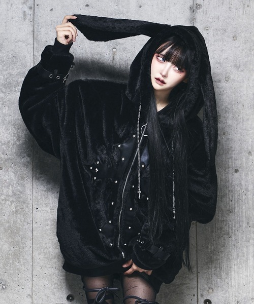 Amilige（アミリージュ） コート アウター うさぎ耳クロススタッズZIP