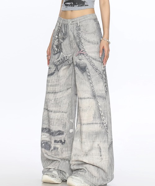 Sibra（シブラ） ジーンズ デニム デニムパンツ チェーンプリント×Y2K