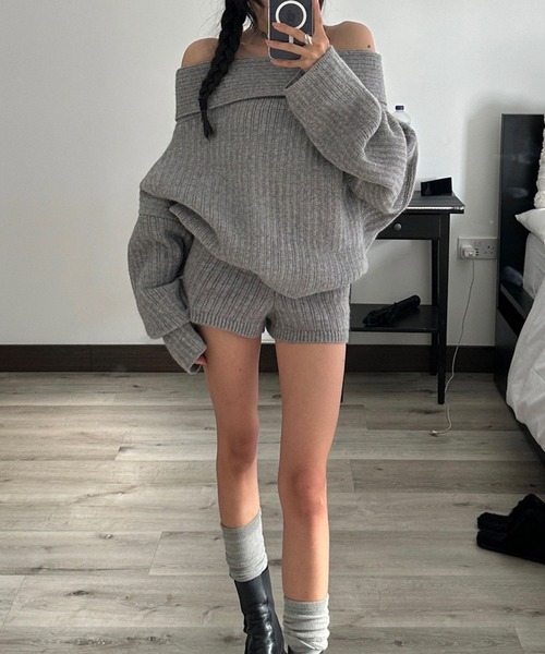 SPIGA（スピーガ） ニット セーター オフショルリブニット+ショート