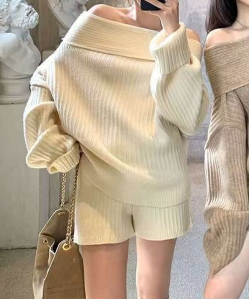 SPIGA（スピーガ） ニット セーター オフショルリブニット+ショート