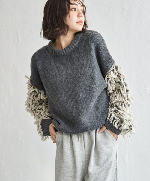 notch. ニット セーター ループ編み切り替えニット レディース