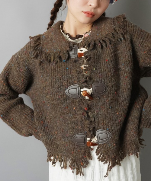 SPINNS（スピンズ） カーディガン ナチュかわ彡トグルデザインフリンジ