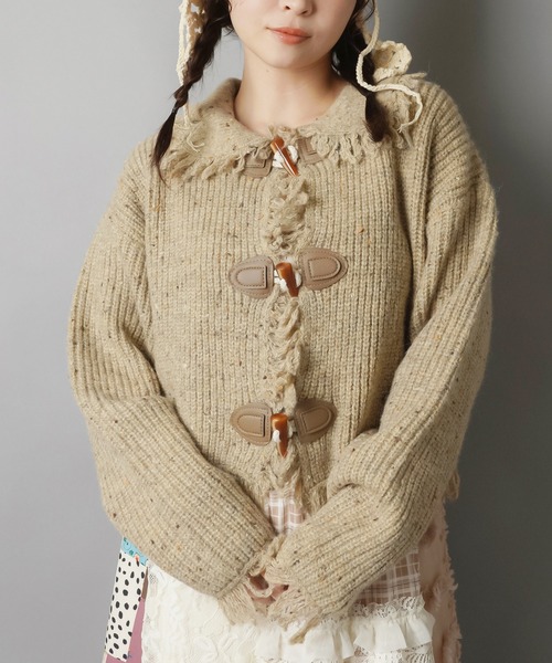SPINNS（スピンズ） カーディガン ナチュかわ彡トグルデザインフリンジ