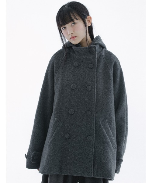 Aelina コート アウター フード付きダブルブレストコート レディース