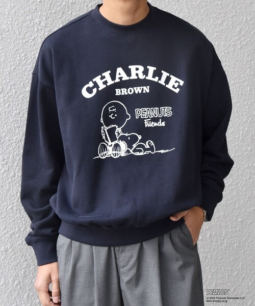 トレーナー スウェット SHIPS any: SNOOPY コラボ コミック グラフィック プリント スウェット メンズ