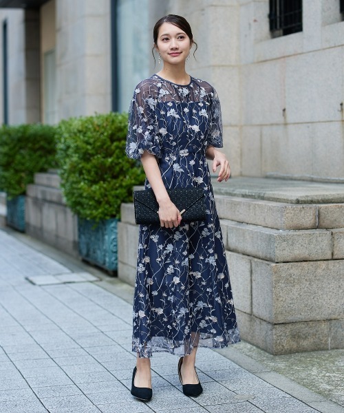 Jolie et Jolie（ジョリー エ ジョリー） ドレス フローラル刺繍シアー