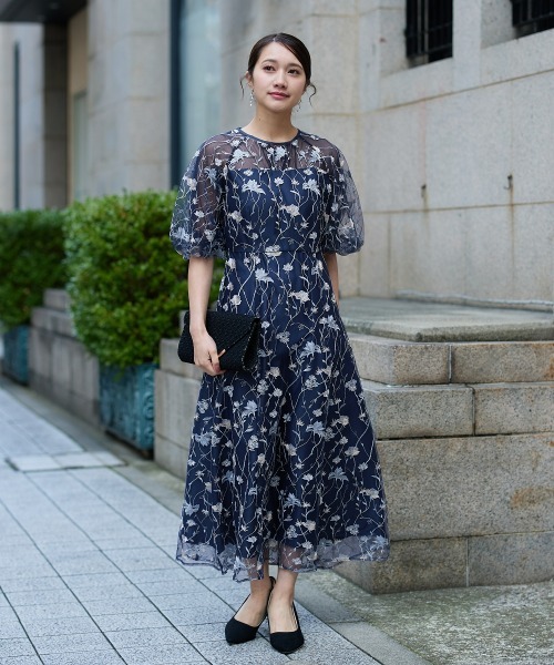 Jolie et Jolie（ジョリー エ ジョリー） ドレス フローラル刺繍シアー