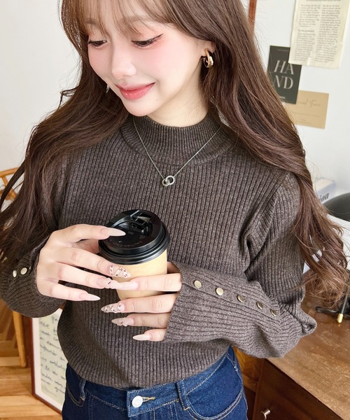 「moment+」 長袖ニット L チャコールグレー レディース_画像4