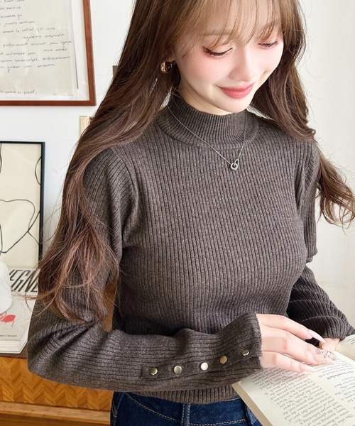 「moment+」 長袖ニット L チャコールグレー レディース_画像7