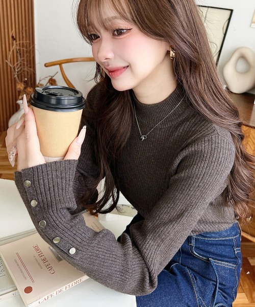 「moment+」 長袖ニット L チャコールグレー レディース_画像9