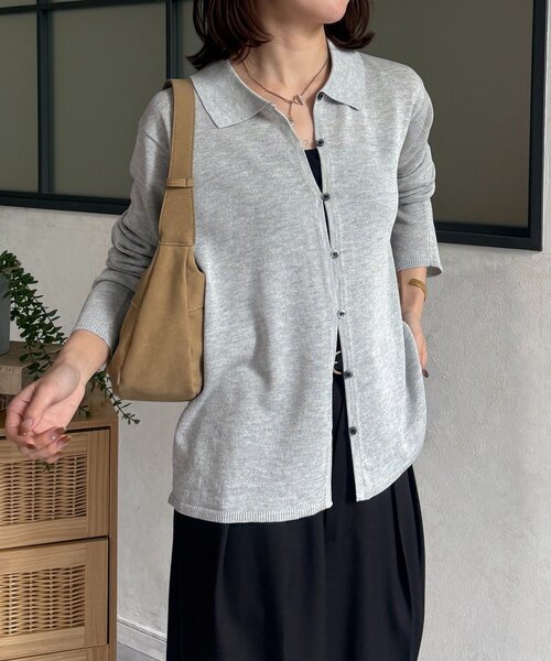 Thevon（ゼヴォン） カーディガン 襟付きシャリニットカーディガン