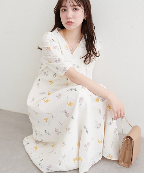 Rai atelier リネン100% ベルト付きVネックギャザーワンピース natural couture ワンピース Vネックギャザーワンピース : ZOZOTOWN