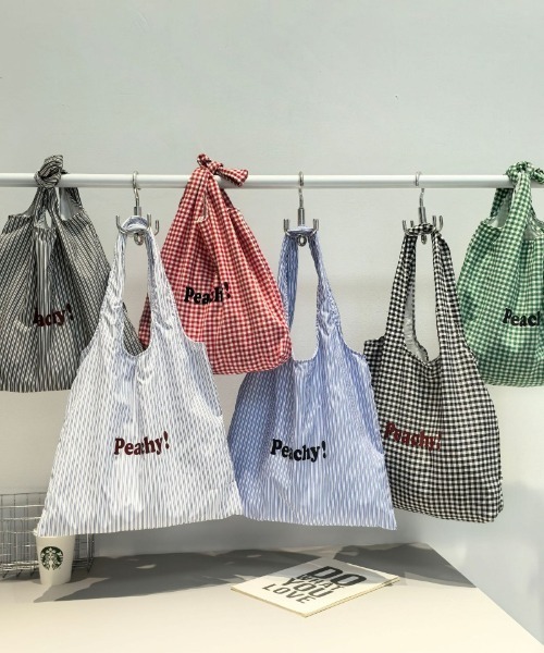 トートバッグ 6色展開 ストライプ柄 ロゴプリント レディース
