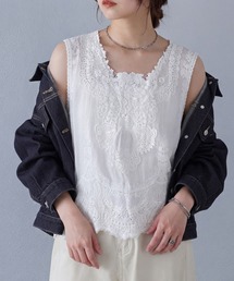 murea ブラウス シャツ シアーコットンレースフラワーモチーフ
