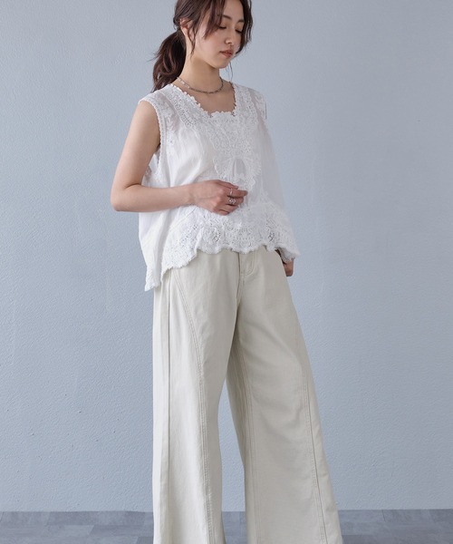 murea ブラウス シャツ 夏 シアーコットンレースフラワーモチーフ 