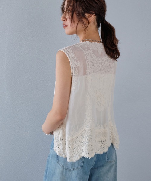 murea ブラウス シャツ 夏 シアーコットンレースフラワーモチーフ 