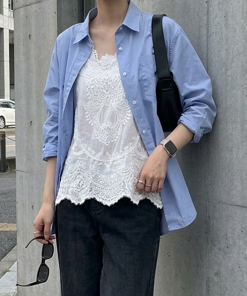 murea ブラウス シャツ 夏 シアーコットンレースフラワーモチーフ