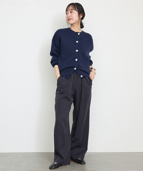 ワイドパンツ パンツ 「3サイズ展開/追加2」フィブリルストライプリラックスパンツ レディースの画像