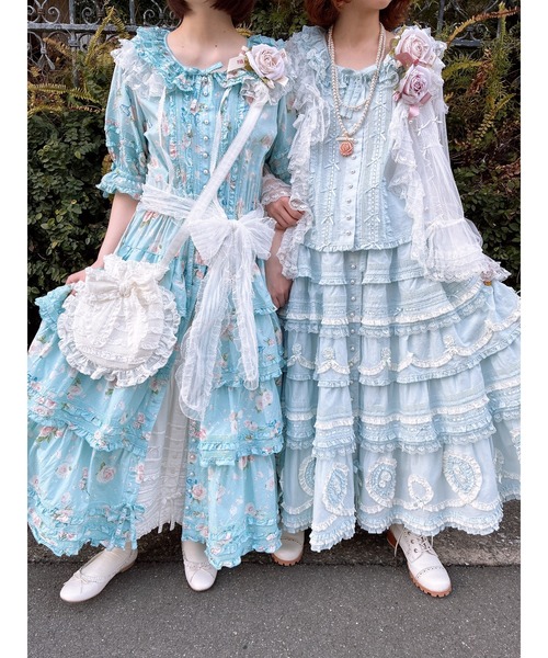 PINK HOUSE（ピンクハウス） ロング スカート ローズモチーフ使い配色