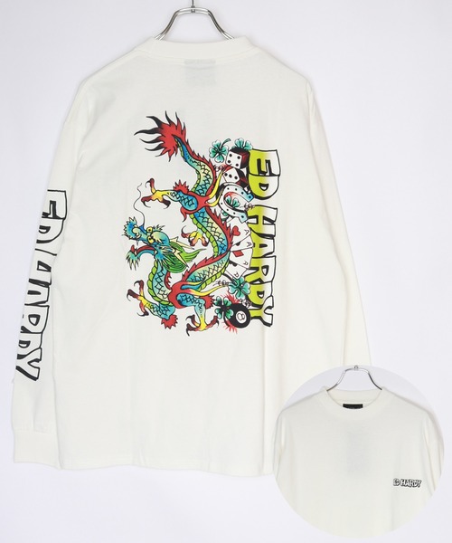 Ed Hardy（エド・ハーディー） tシャツ 袖プリントロンTEE メンズ