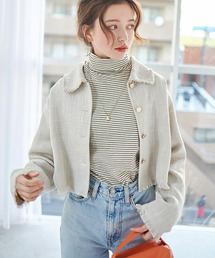 韓国 ツイード ニット 短丈 ジャケット フリンジ クラスアップ感 cjfj149604_1.jpg