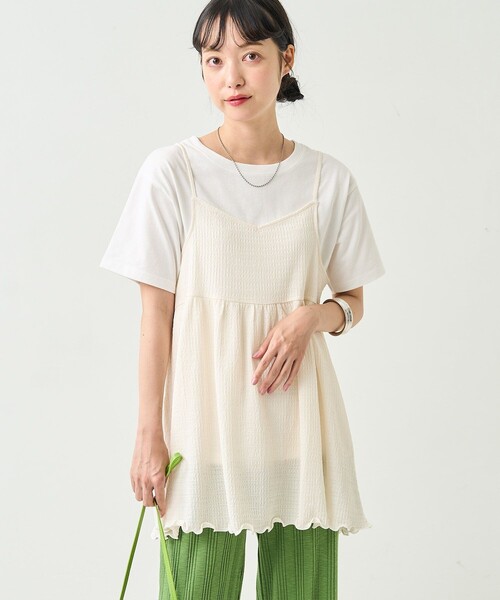 lillilly シャンタンフリルキャミトップスtシャツセット