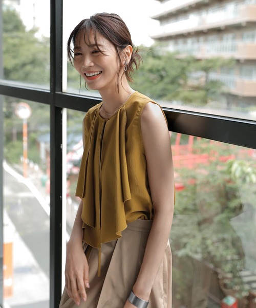 STYLE DELI ブラウス シャツ ラッフルドレープノースリーブ