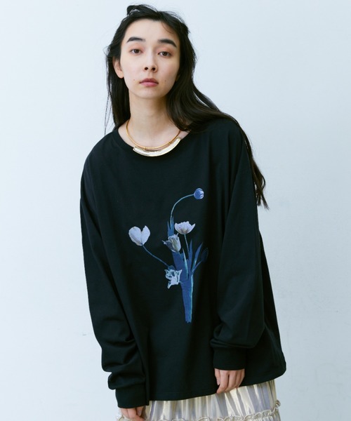 大きいサイズ・フラワープリントカットソー Libra Cue tシャツ Tシャツ フラワープリントロングスリーブ