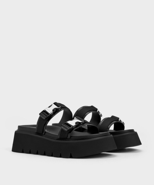 CHARLES ＆ KEITH サンダル メタリックバックル チャンキー