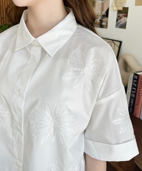 ☆美品☆エムズグレイシー　ロゴデザイン半袖カットソーブラウス　花スパンコール M'S GRACY 2021 Spring Collection | msgracy