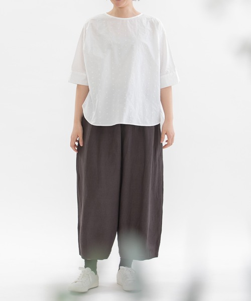 ブラウス シャツ Cloche misc 5分袖ノーカラーブラウス レディース nop de nod ブラウス シャツ Cloche misc 5分袖ノーカラー