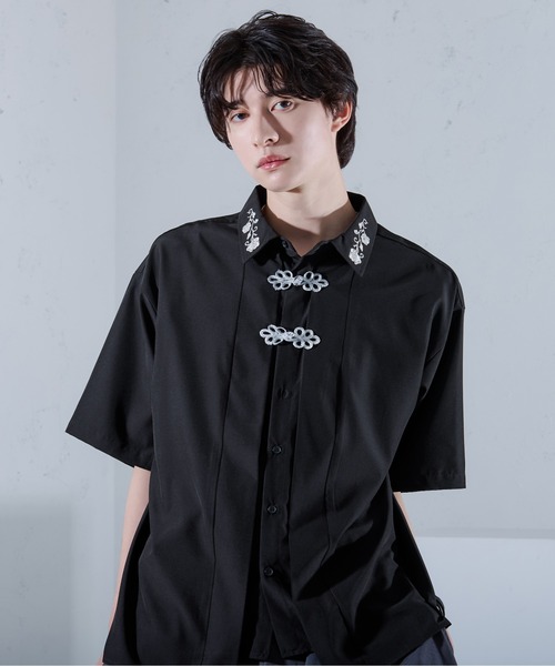 Ellno Loset（エルノロゼット） 七分袖 シャツ 刺繍レイヤードチャイナ