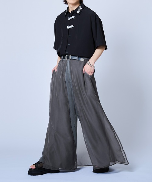 Ellno Loset（エルノロゼット） シャツ 刺繍レイヤードチャイナシャツ