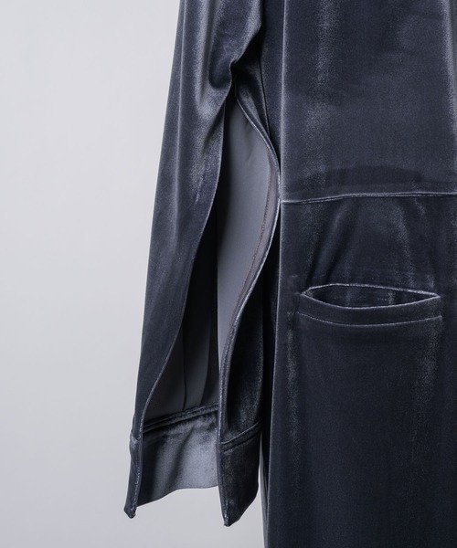 オールインワン Fastener slit velours jumpsuit / ファスナースリット
