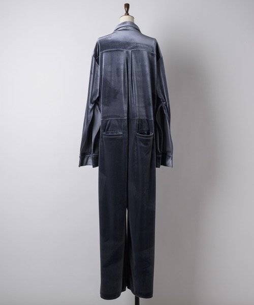 オールインワン Fastener slit velours jumpsuit / ファスナースリット