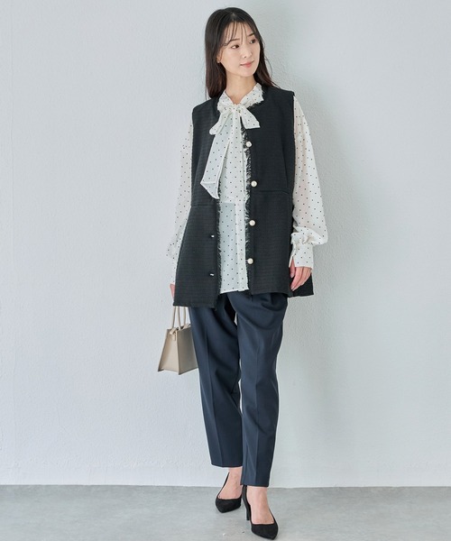 INCEDE（インシード） ベスト ジレ ツイードフリンジベスト レディース