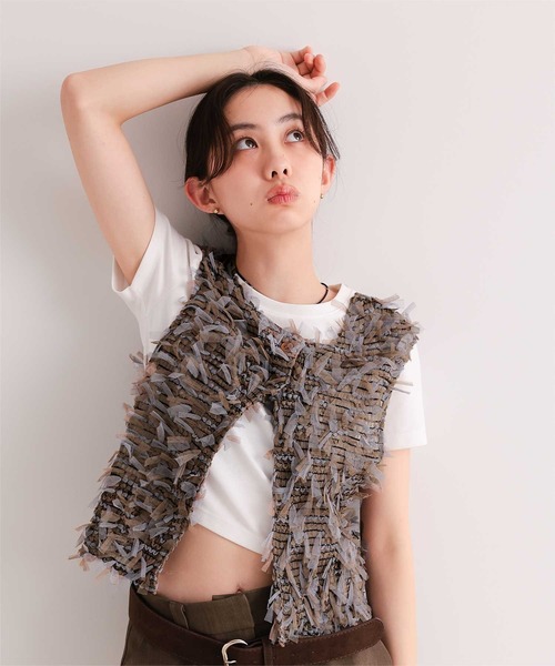miette（ミエット） ベスト ジレ 前後2wayチュールジャガードベスト