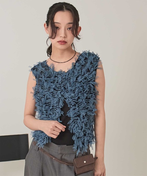レディース 完売商品【chignon 】前後2way チュールベスト ジレ カーキ