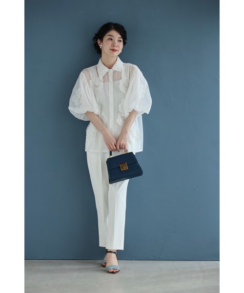 ブラウス シャツ 煌めく花が咲くふんわりバルーン袖シアーブラウストップス レディース cawaii ブラウス シャツ 煌めく花が咲くふんわりバルーン袖